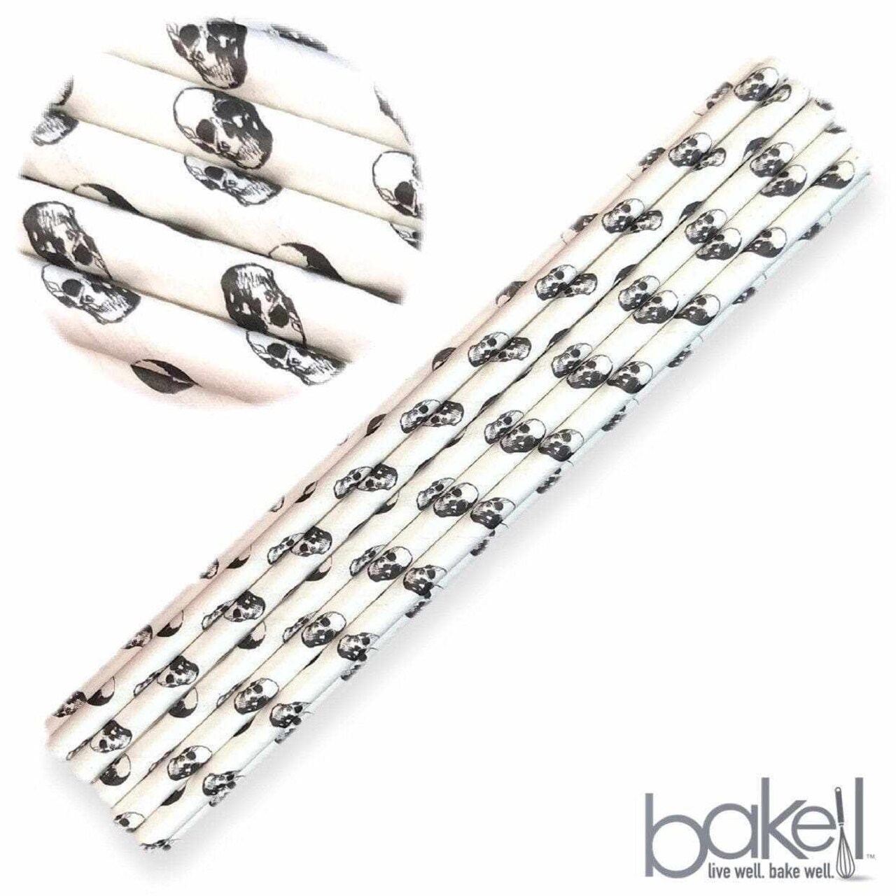 Bakell - Halloween Pirate Skull Black Cake Pop Party Straws, 24pc